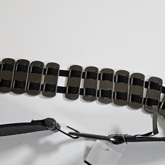 Bruges Belt Womens M/L Black Metal Faux Leather Buckle Stretch Steampunk Hippie - Picture 12 of 15